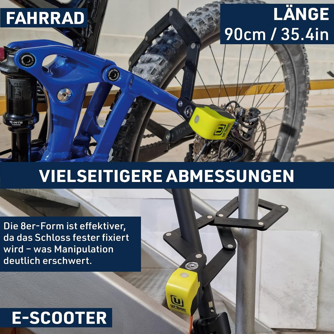 UR476Y Innovatives Fahrradschloss mit/ohne Alarm 120dB Hi-Tech, Faltschloss Fahrrad 2-in-1 Hohe Sich