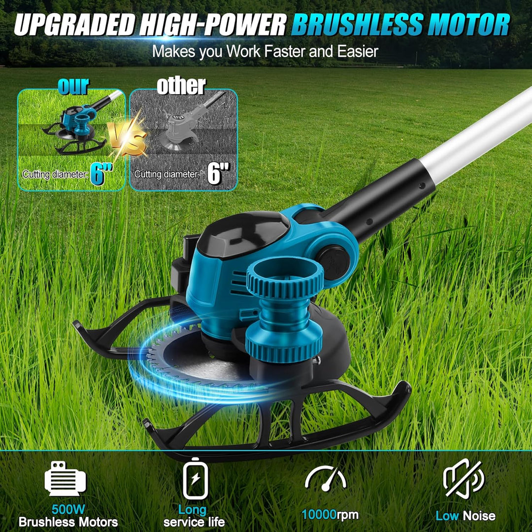 Akku Rasentrimmer Mit 2 x 2000 MAh Akku, Kompatibel Mit Makita 18 V, Unkrautkopf und 3 Klingentypen,