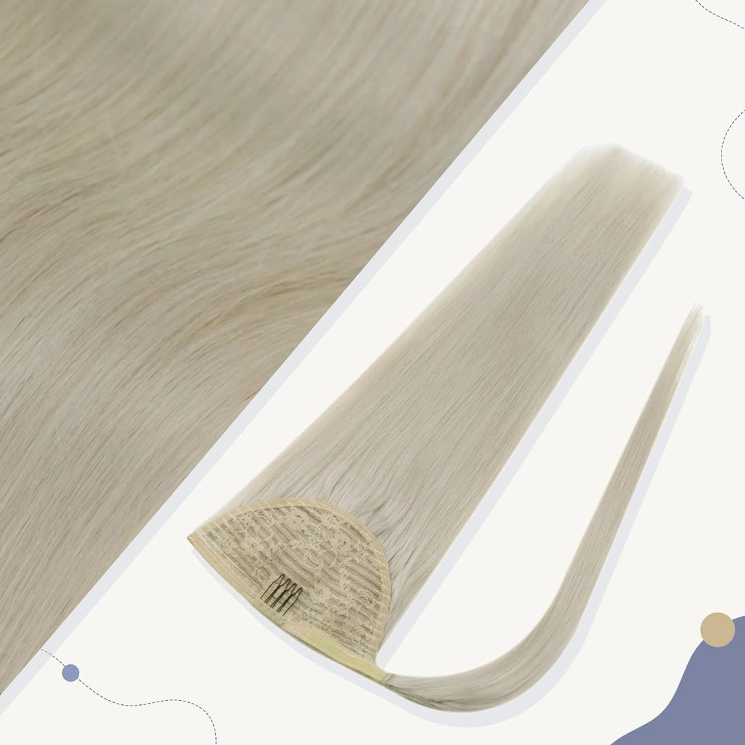 LaaVoo Ponytail Extensions Echthaar Blond 30cm Zopf Haarverlängerung Remy Human Hair Glatt #60 Plati