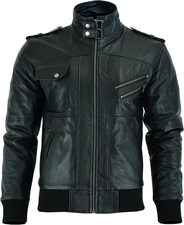 Vance Herren Echt Lederjacke aus 100% Rindsleder Abnehmbarer Hoodie S Schwarz, S Schwarz