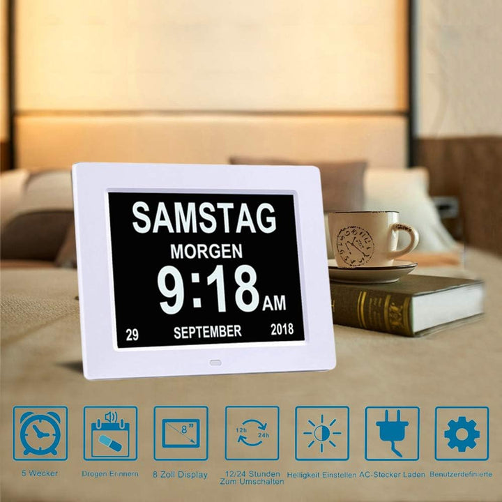 8 Zoll Digital Wecker, Digitaler Kalender Tag Uhr Für, Demenz, sehschwachen Gelesen Werden, Kinder,