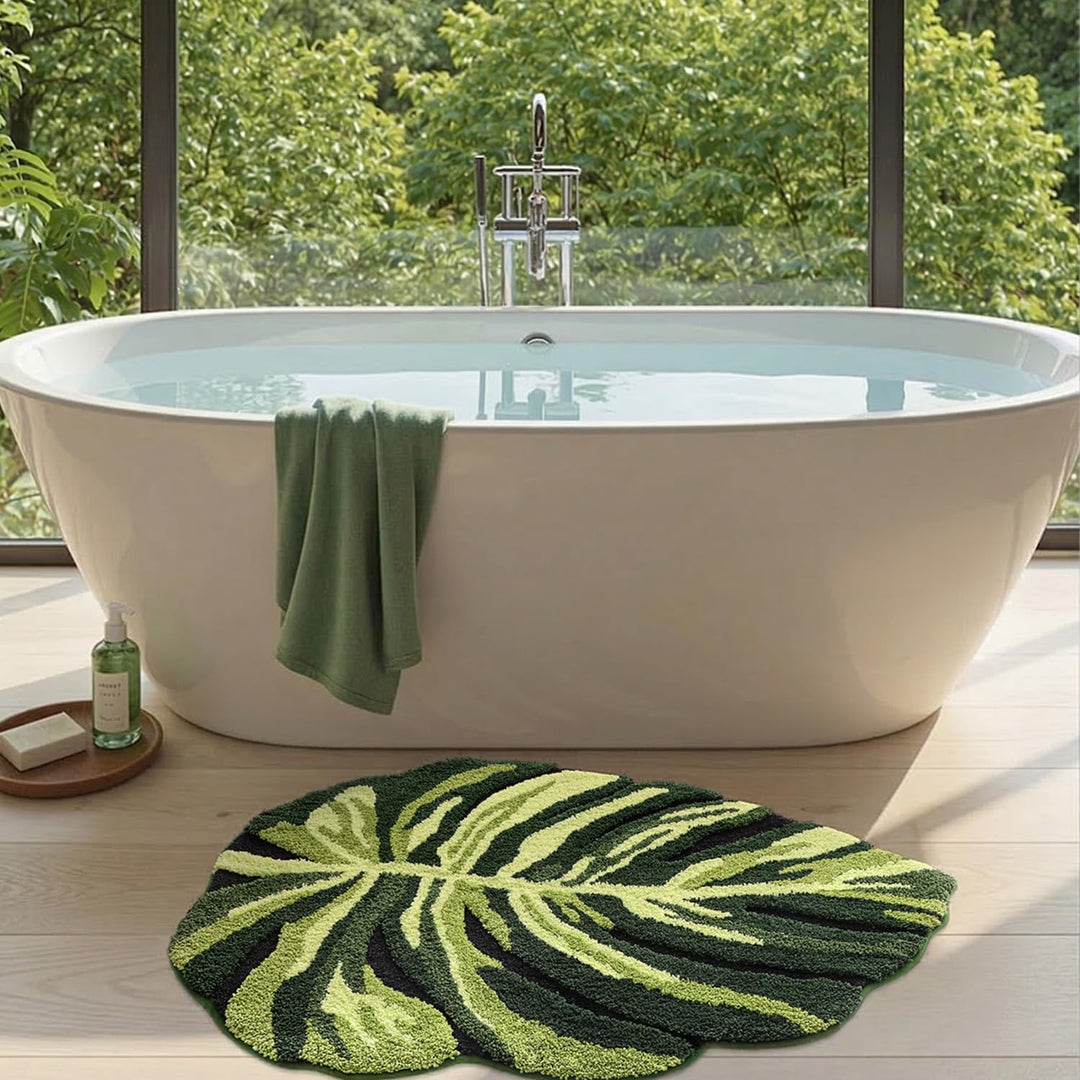 DEXI Badezimmerteppich 80 x 120 cm, Badematte rutschfest Absorbierende mit Monstera Pflanzenmuster,