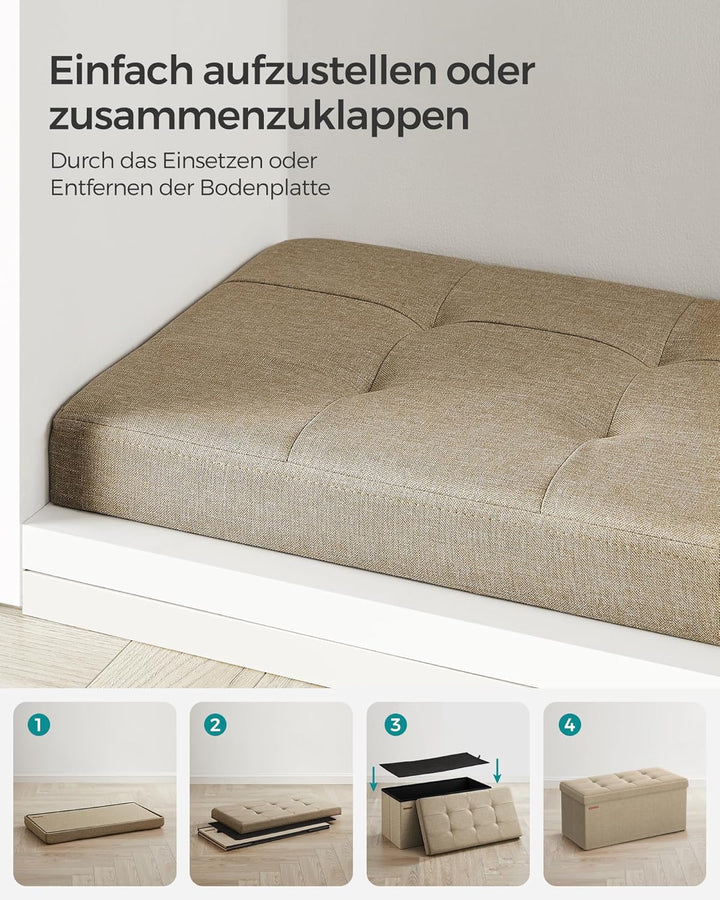 SONGMICS Sitzhocker mit Stauraum, klappbare Sitzbank, 38 x 76 x 38 cm Fussbank, Aufbewahrungsbox, bi