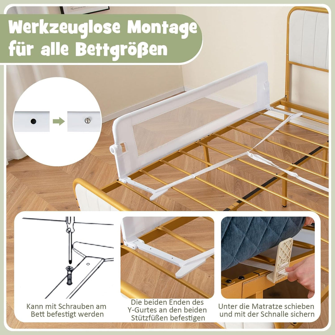 DREAMADE Bettgitter 150/120/105 cm, Kinderbettgitter Schutz, Kinderschutzgitter aus PP & Oxford, Bab