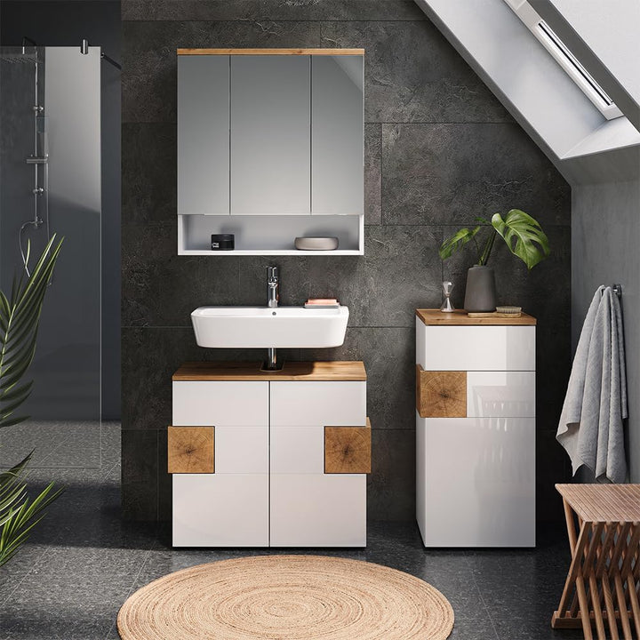 Vicco Midischrank Eden, Weiss Hochglanz/Artisan-Eiche, 40 x 84 cm Weiss Hochglanz Midischrank, Weiss