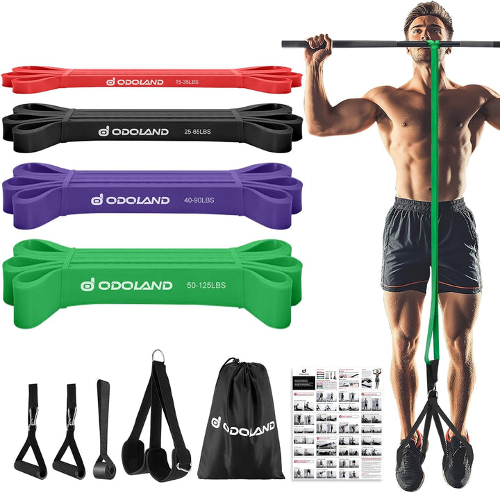 Odoland 5 Packungen Pull Up Assist Bands Klimmzugbänder Widerstandsbänder mit Türanker und Griffen,