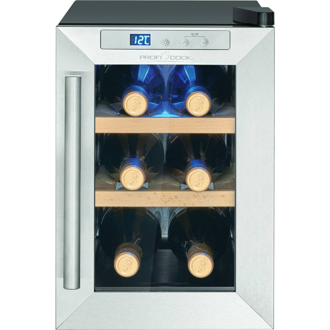 ProfiCook® Weinkühlschrank für 6 Flaschen, Getränkekühlschrank mit UV-beständiger Glastür, Weinkühle