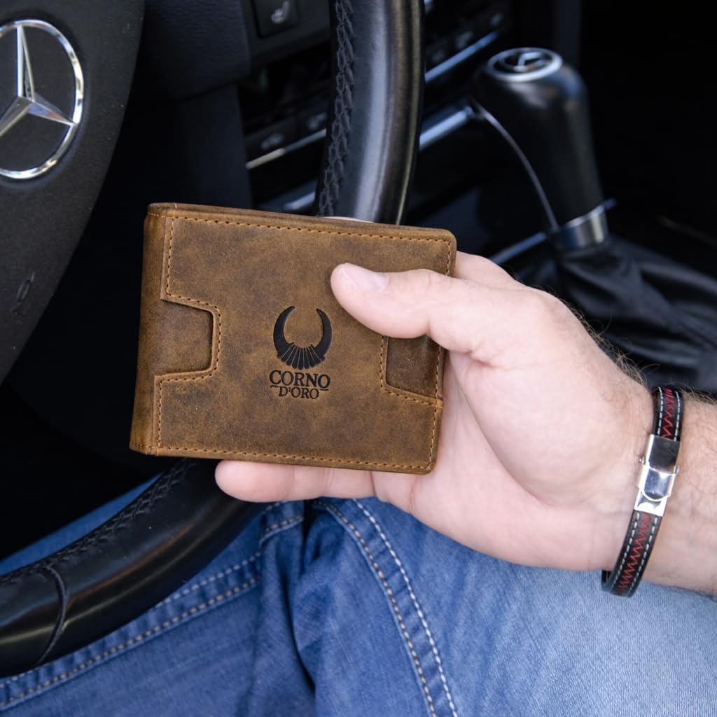 Corno d´Oro Handmade Portmonee Herren Leder mit Geldklammer I Mini Slim Wallet mit RFID Schutz I Kle