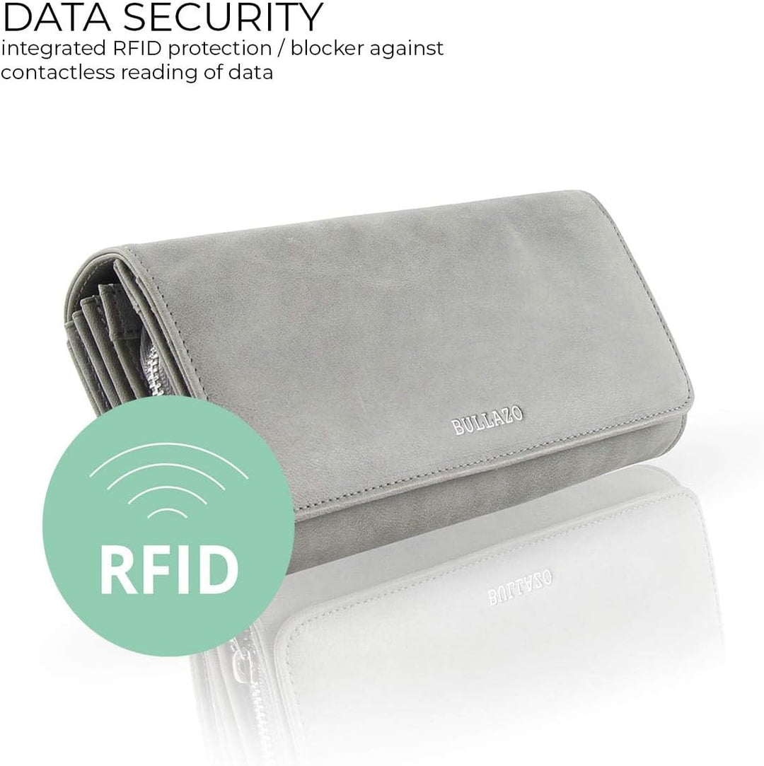 BULLAZO Galano Classic – Edles Damenportemonnaie mit RFID Schutz, Leder Grau, Grau