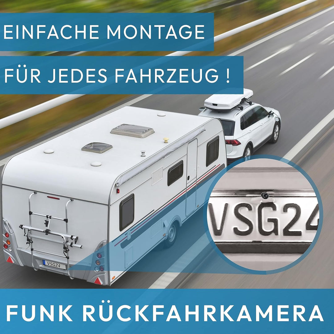 VSG24 Mini Rückfahrkamera Pilot, Kleine Kamera inkl. Verlängerungskabel, Distanzlinien-Anzeige, Flex