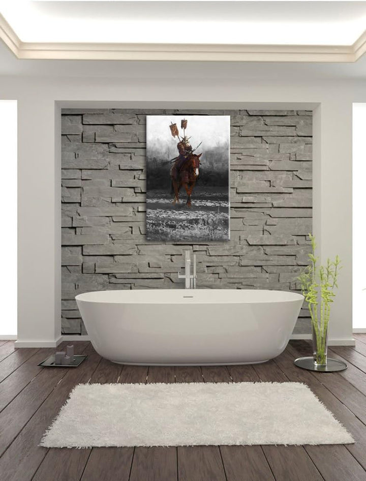 Pixxprint Samurai Krieger auf einem Pferd als Leinwandbild/Grösse: 100x70 cm/Wandbild/Kunstdruck/fer