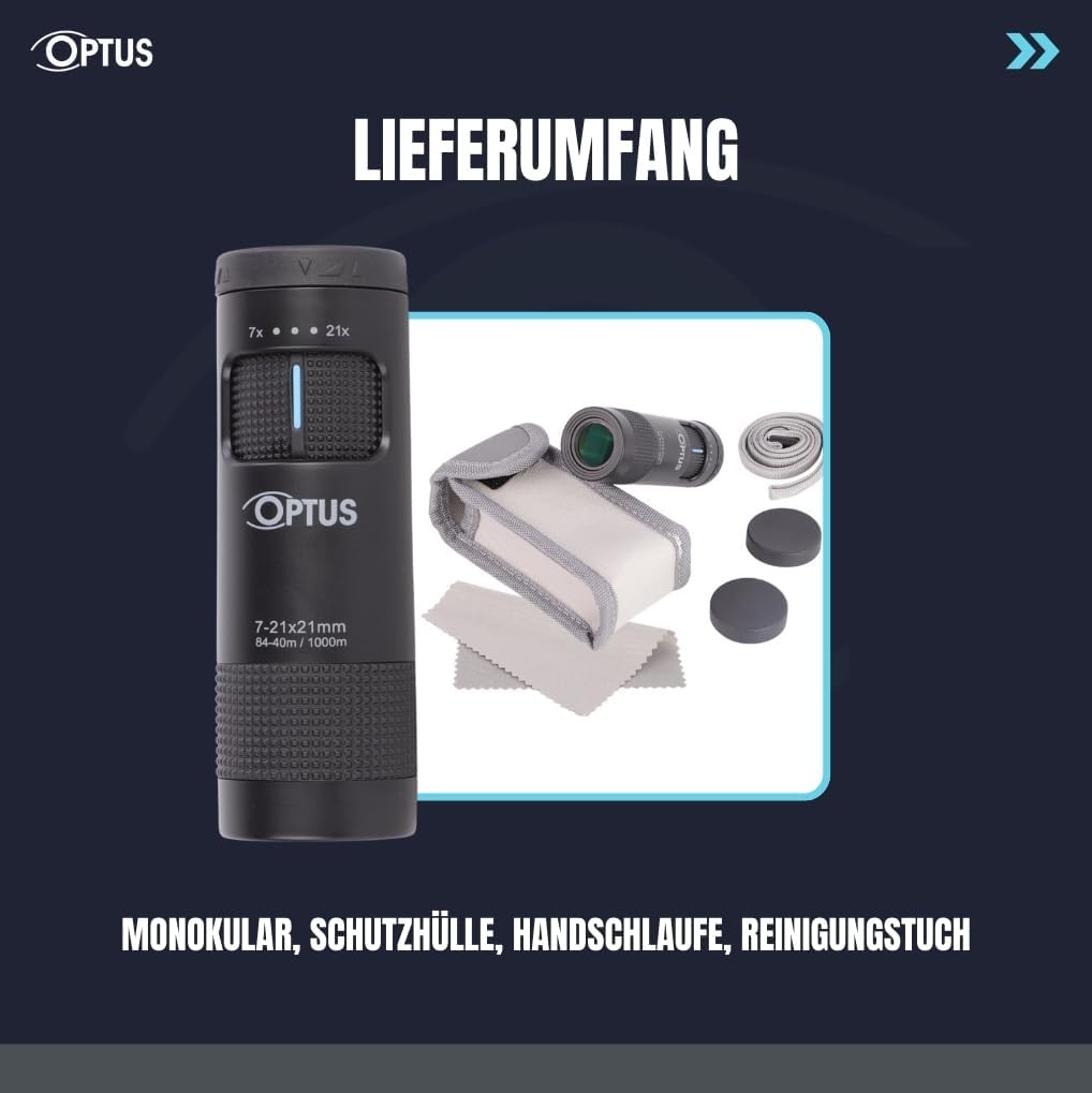 Optus Zoom Monokular 7-21x21 mit Stativanschluss Augenmuschel für Brillenträger kompaktes Fernrohr f