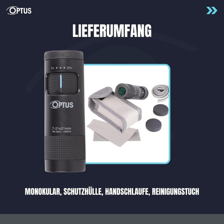 Optus Zoom Monokular 7-21x21 mit Stativanschluss Augenmuschel für Brillenträger kompaktes Fernrohr f