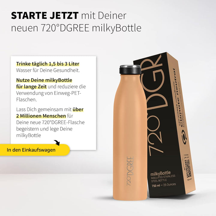 720°DGREE Edelstahl Trinkflasche “milkyBottle” - 750ml - BPA-Frei, Auslaufsicher, Kohlensäure geeign