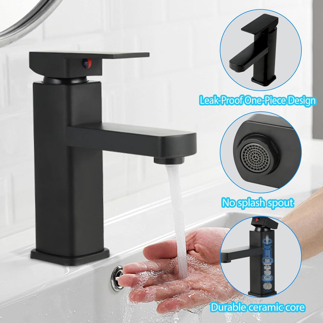 Wasserhahn Bad - Wasserhahn Edelstahl - Eckige Mischbatterie, Armatur Badezimmer, kalt/warm verstell