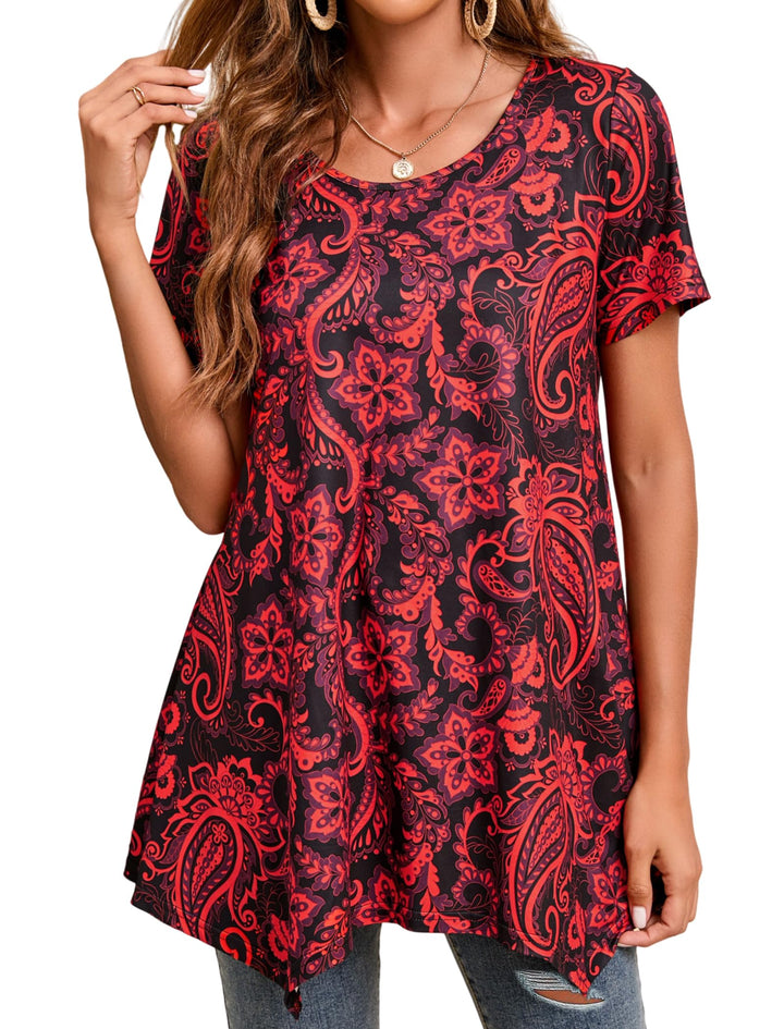 Enmain Damen Tunika Shirt Langarm/Kurzarm Longshirt Paisley Blumen 3/4 ärmel Locker Tops Sitzende Ob