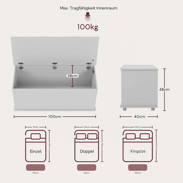 Vida Designs Leon Stauraum Ottomane Holztruhe mit Deckel Sitzhocker Fensterbank Decken Bettzeug Spie