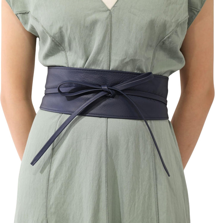 FASHIONGEN - Echtem Rindsleder Vollnarbenleder Obi Gürtel für Damen, Bindgürtel, CASSIANE S-M Blau M