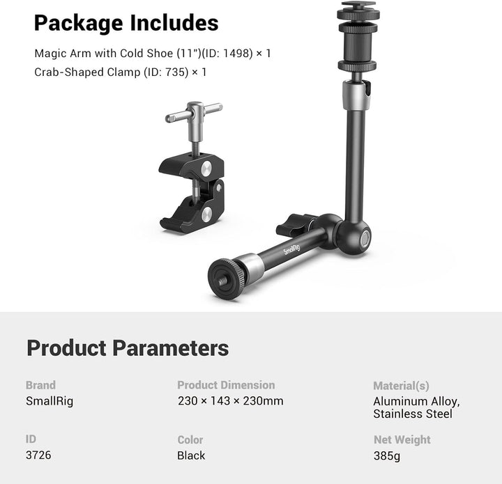 SMALLRIG Super Clamp und Magic Arm (11") mit Kaltschuhhalterung für Monitor, LED-Licht, Mikrofon - 3