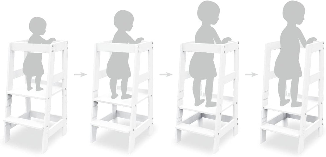 PINOLINO Fino Lernturm - Höhenverstellbarer Kinderhocker ab 1 Jahr – Kinder Tritthocker aus massiver