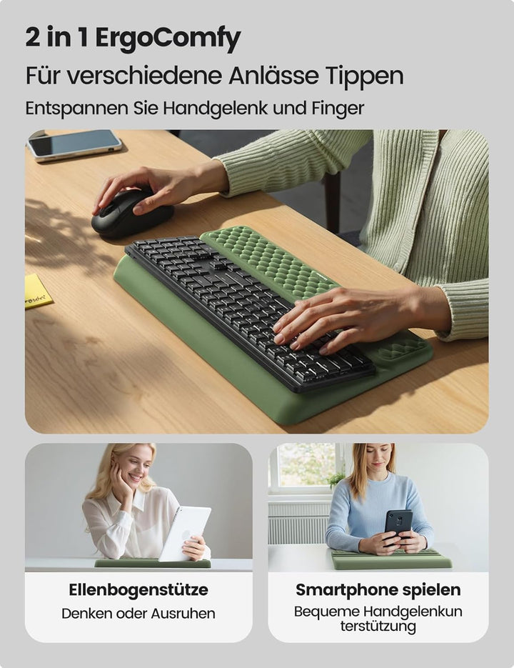 VAYDEER Ergonomie-Set mit Tastatur-Handauflage, Handgelenkauflage und Mauspad – Memory-Schaum, Rutsc