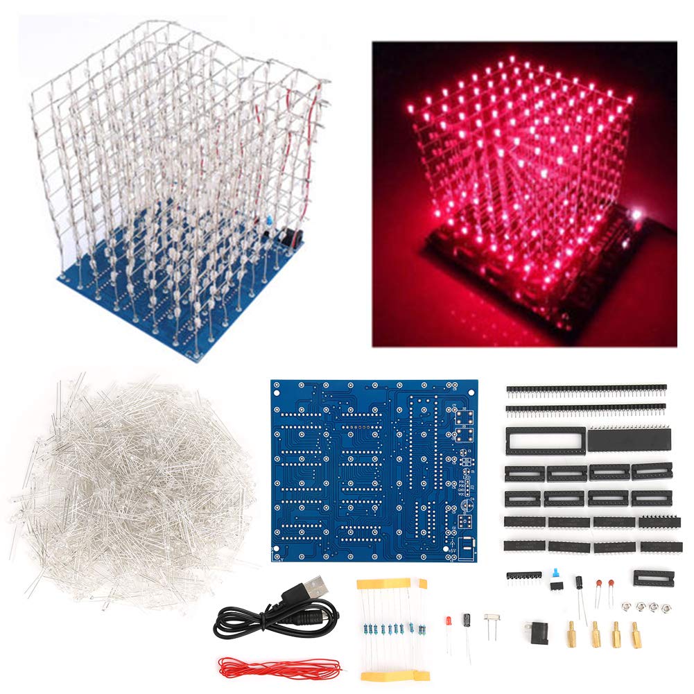 3D LED Würfel Licht Elektronik Bausatz, 8 x 8 x 8 Würfel LED Licht Würfel DIY Lötprojekt Bausatz, Ha