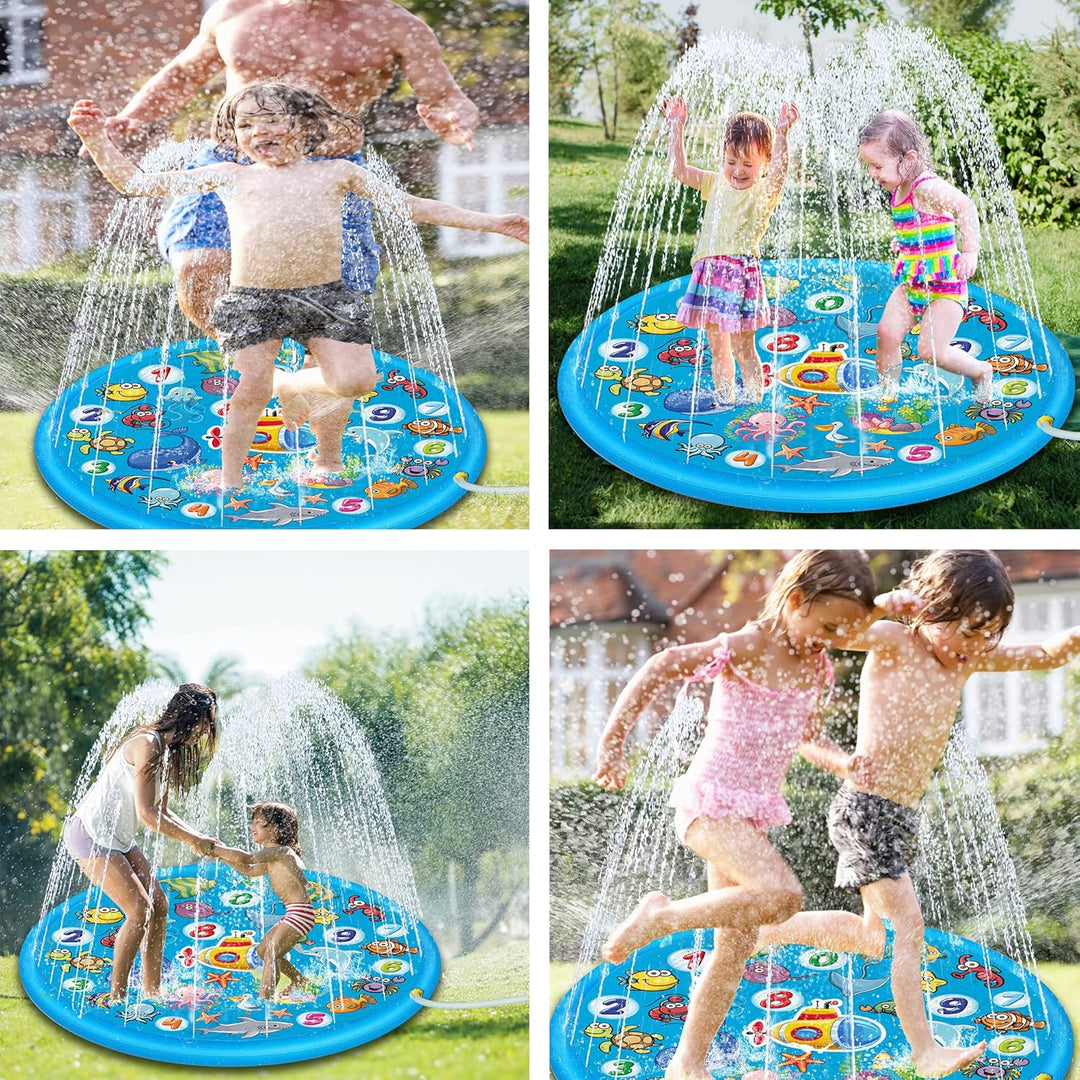 Sommer Sprinkler Wasserspielmatte 170 cm, Grosses Runden Aufblasbar Splash Spielmatte, Outdoor Somme