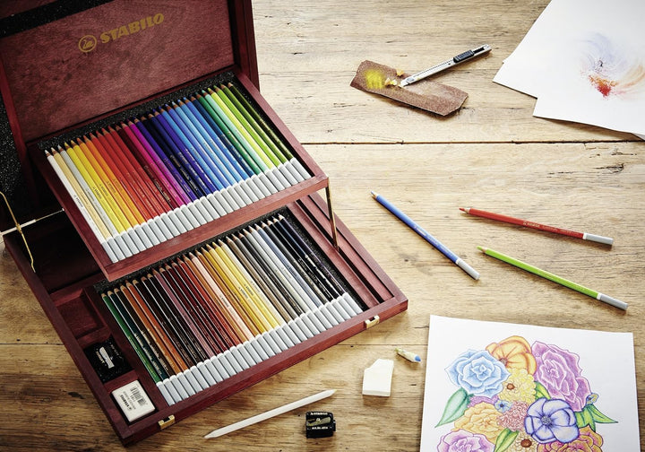 Pastellkreidestift - STABILO CarbOthello - 60er Holzkoffer mit Spitzer und Radierer - mit 60 verschi