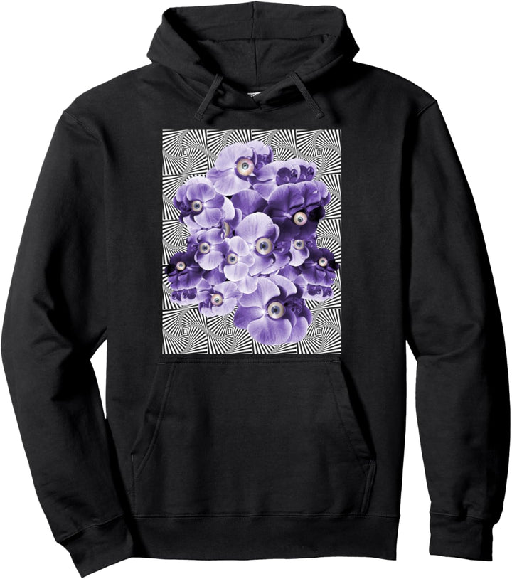 Weirdcore Aesthetic Flower with Eyeballs Illusion Weirdcore Pullover Hoodie