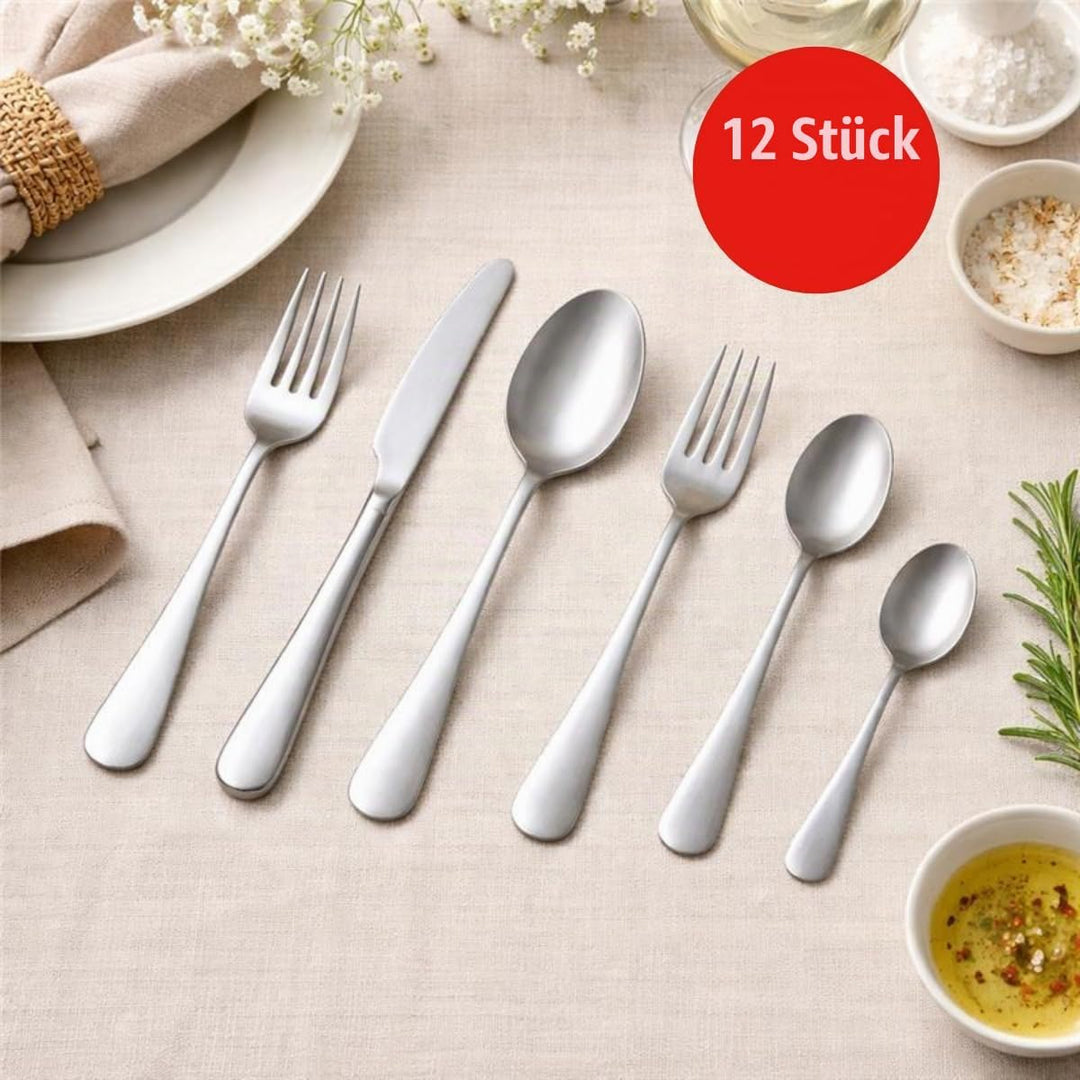 alpina Besteck Set 75‑teilig für 12 Personen – Edelstahl Besteck Set – Messer Gabeln Löffel Teelöffe