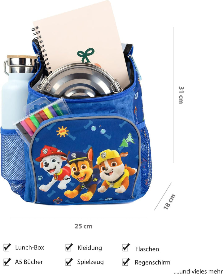 Paw Patrol Rucksack mit Chase, Marshall und Skye Jungen Mädchen von 3-6 Jahren, Kita- und Kindergart