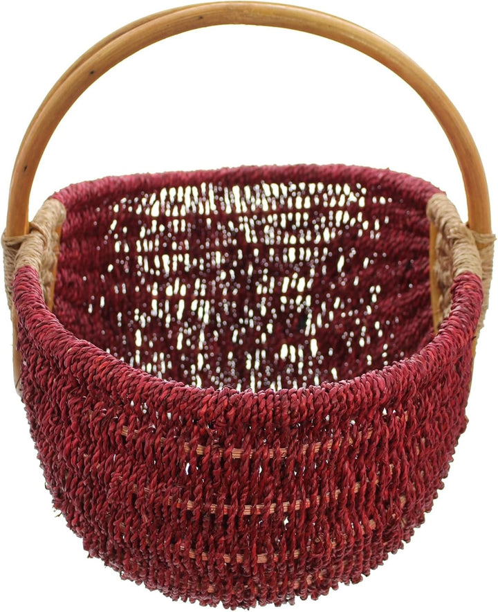 FRANK FLECHTWAREN Einkaufskorb "Rot/Natur", toller einkaufsbegleiter, Schönes Geschenk, Praktisch