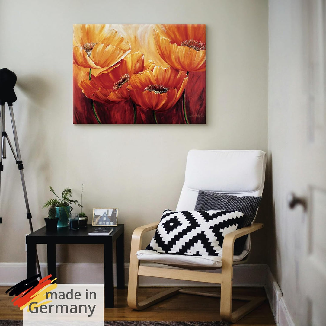 ARTland Leinwandbilder Wandbild Bild auf Leinwand 60 x 45 cm Botanik Blumen Mohnblume Malerei Orange