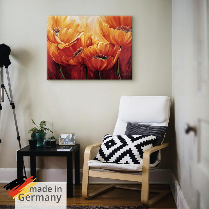 ARTland Leinwandbilder Wandbild Bild auf Leinwand 60 x 45 cm Botanik Blumen Mohnblume Malerei Orange