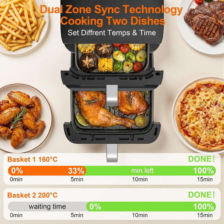 12L Air Fryer 2 Kammern,Vertikale Doppelkammer 10-in-1 Voreingestellten Programmen Heissluftfritteus