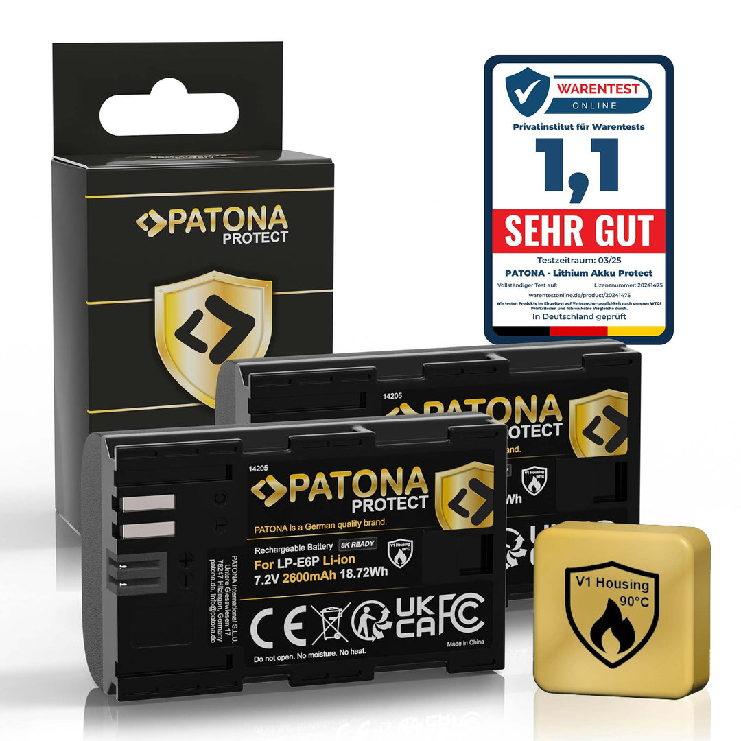 PATONA 2X Protect Akku Ersatz für Canon LP-E6P/E6NH/E6N 2600mAh 6A 8K-fähig | Ersatzakku für EOS R5
