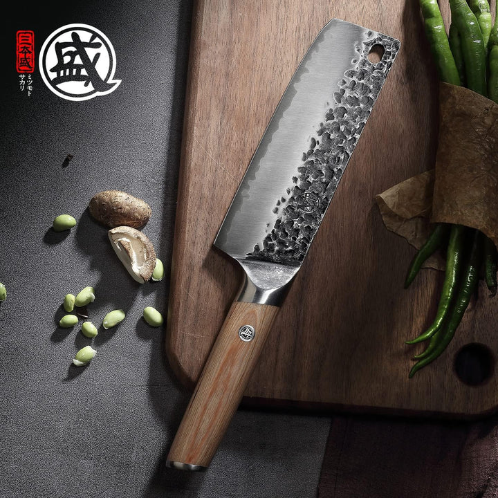 MITSUMOTO SAKARI 17 cm Handgeschmiedetes Küchenmesser, Professionelles Japanisches Nakiri Kochmesser