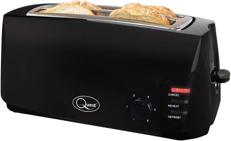 Quest 35069 Toaster mit 4 Schlitzen, extra breite Schlitze, Cool Touch, 1400 W, Schwarz