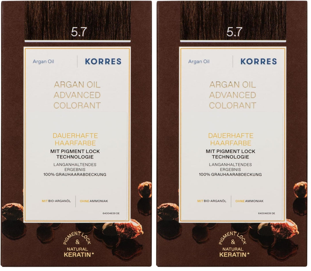 KORRES Argan Oil Colorant – ammoniakfreie Haarfarbe Schokobraun hell 5.7 – 100% Grauhaarabdeckung &