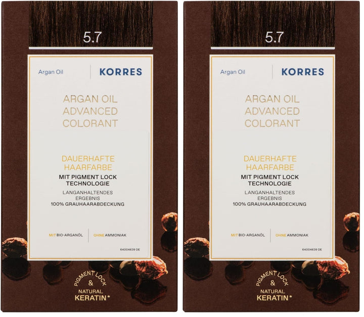 KORRES Argan Oil Colorant – ammoniakfreie Haarfarbe Schokobraun hell 5.7 – 100% Grauhaarabdeckung &