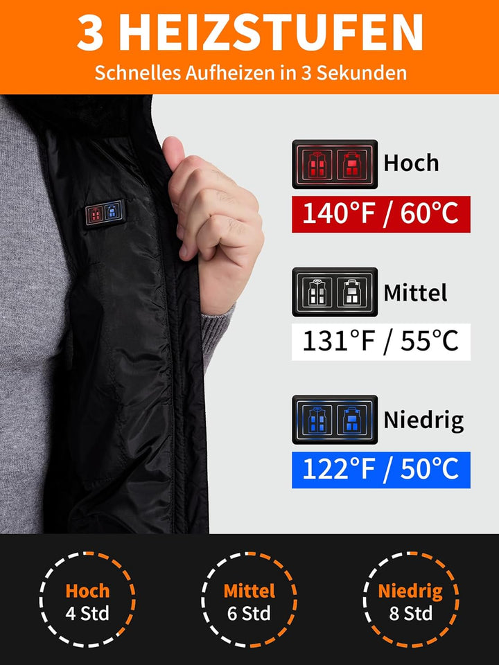 Beheizbare Weste Herren Damen mit Powerbank 18400mAh, 10 Heizzonen Heizweste Herren, Wärmeweste mit