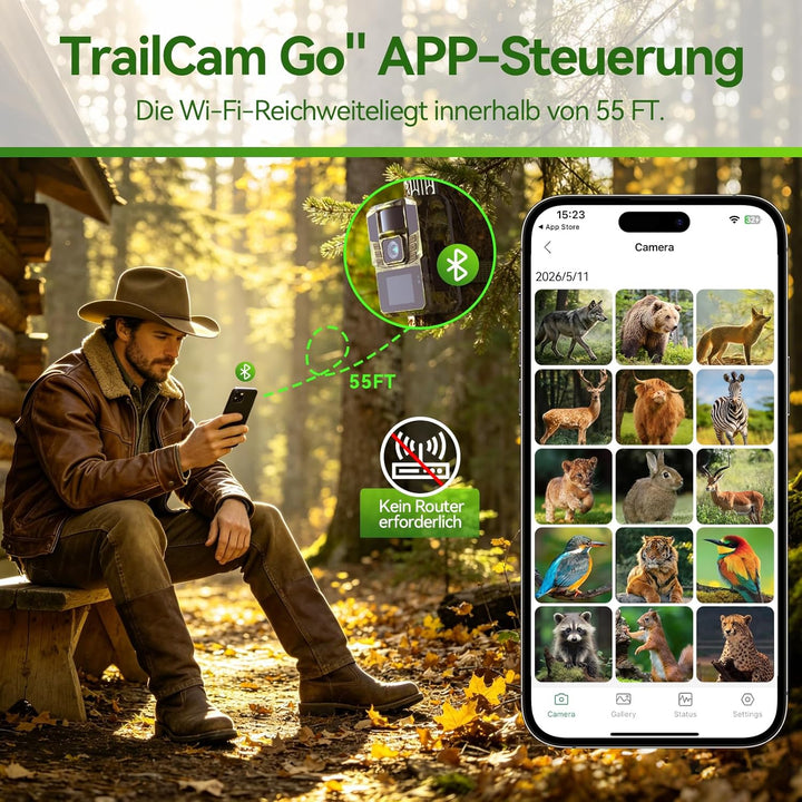 WLAN Solar Wildkamera 4K 48MP mit Handyübertragung APP, Wildtierkamera mit Nachtsicht Bewegungsmelde