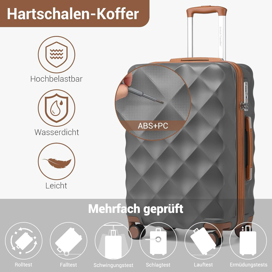 British Traveller Handgepäck Koffer 54x36.5x21.5 cm, Hartschalen Reisekoffer aus ABS+PC mit TSA-Schl