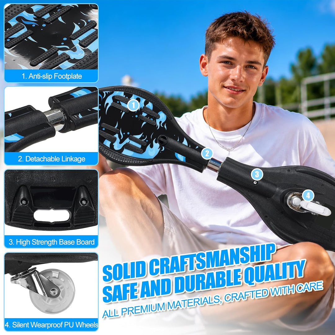 Waveboard Snakeboard Kinder LED Rollen, Caster Board Schwarz-Blau, Schwarz-Blau