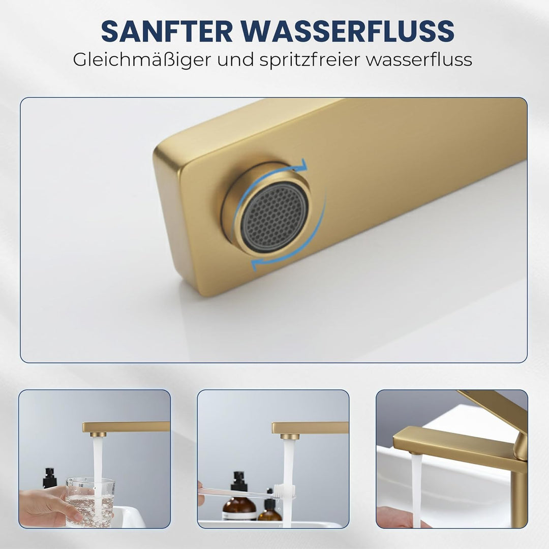 Tarnby Wasserhahn Bad – Waschtischarmatur 17,3 cm, Waschbeckenarmatur Messing Matt, Anti-Fingerprint