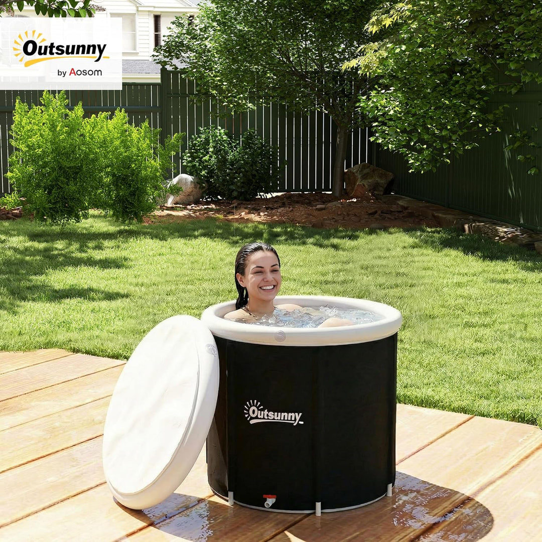 Outsunny Eisbad Ø78 cm Faltbare Eisbadewanne aufblasbare Eistonne 280L mit 3 Isolierschichten Abdeck