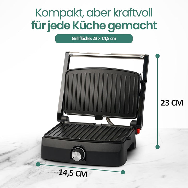 EMERIO Kontaktgrill Panini Grill Sandwichmaker Tischgrill | Grillfläche 23x14,5cm | antihaftbeschich