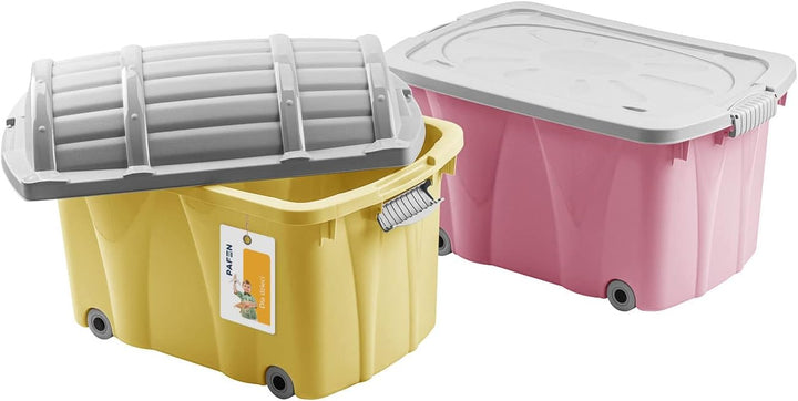 PAFEN Piraten Spielzeugkisten SET - 2x Schatzkiste 49l mit Rollen - Spielzeugbehälter Aufbewahrungsb