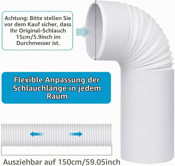Abluftschlauch Klimagerät mit Adapter 150 mm 1.5m,Lüftungsrohrverbinder,Klimaanlage Abluftschlauch 1