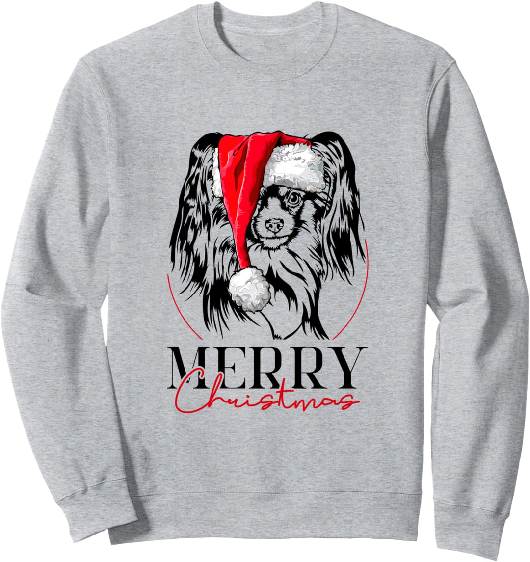 Santa Papillon Merry Christmas Weihnachten Hund Hunde Sweatshirt